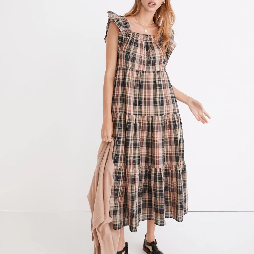 Plaid Ruffle Sleeve Dress